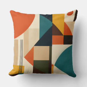 Geometric Teal Orange Brown Modernist Abstract Cushion