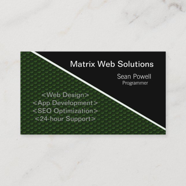 Geometric Tech Business Card, Forest Green Card (Front)