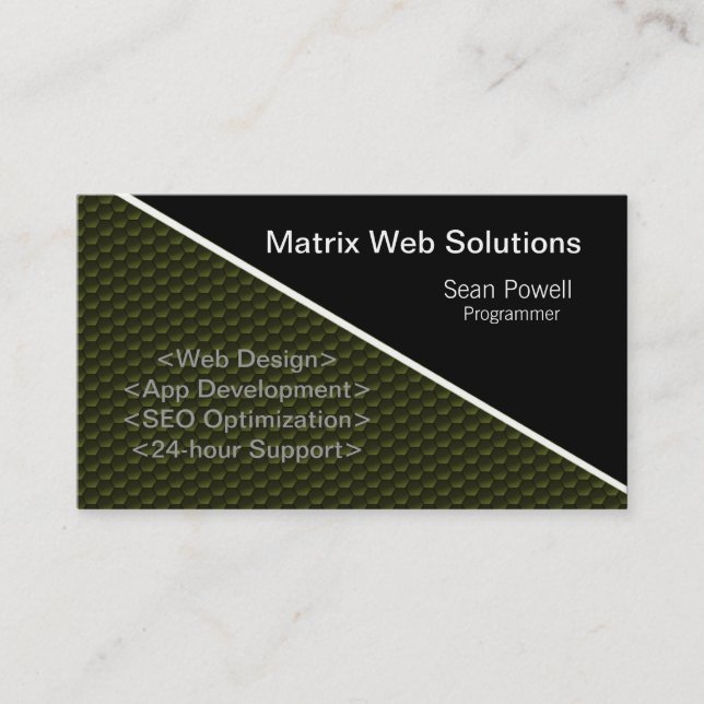 Geometric Tech Business Card, Olive Green Card (Front)