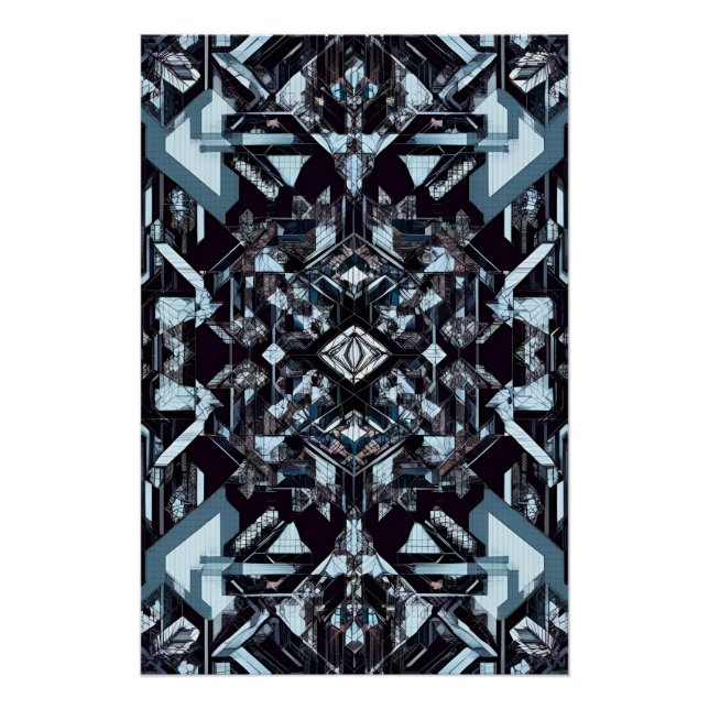 Geometric Tech Grid: Cybernetic Blueprint MK-1207 Poster (Front)