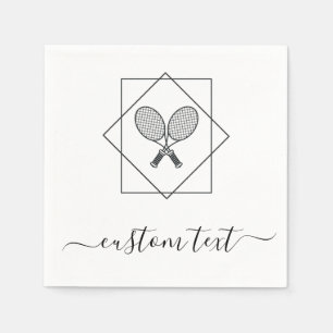 Geometric Tennis Rackets Vintage Retro Black White Napkin