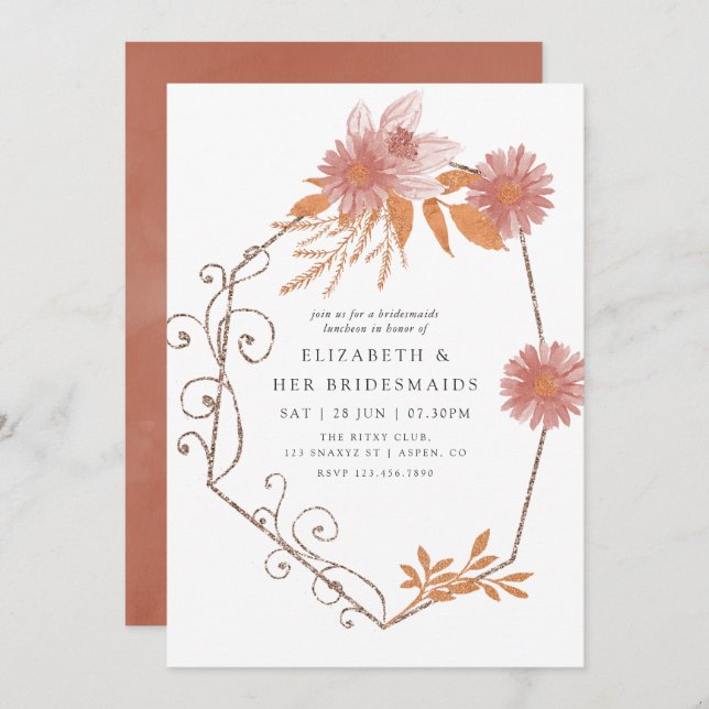 Geometric Terracotta Bridesmaids Luncheon Invitation (Front/Back)