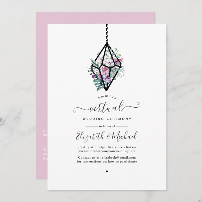 Geometric Terrarium Pastel Floral Virtual Wedding Invitation (Front/Back)