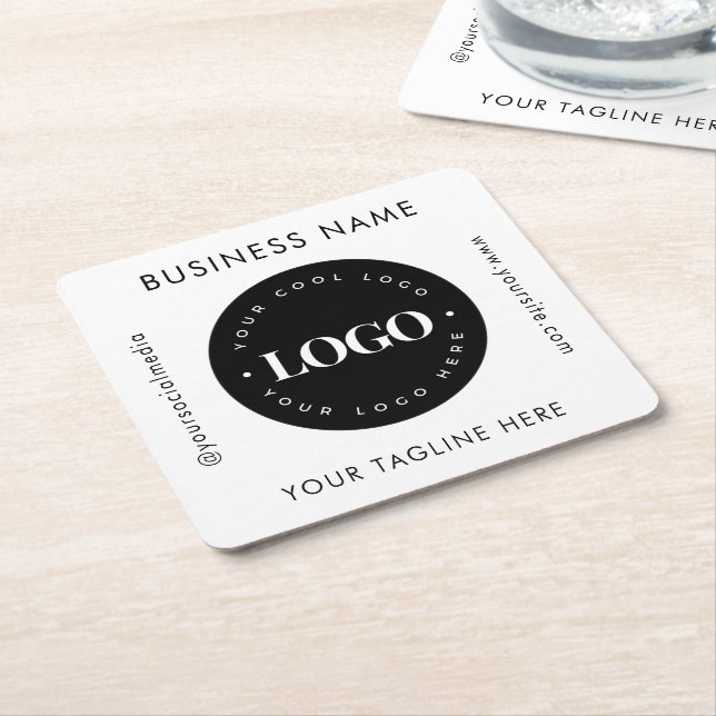 Geometric Text Custom Business Company Logo Modern Square Paper Coaster (Angled)