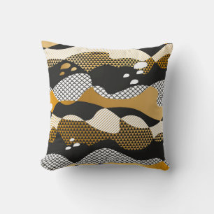 Geometric textured abstract waves in metal gold an cushion