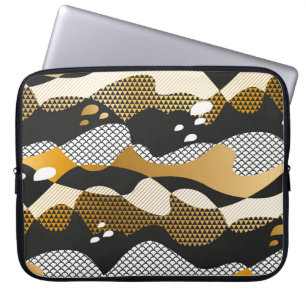 Geometric textured abstract waves in metal gold an laptop sleeve