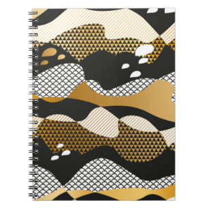 Geometric textured abstract waves in metal gold an notebook