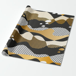 Geometric textured abstract waves in metal gold an wrapping paper