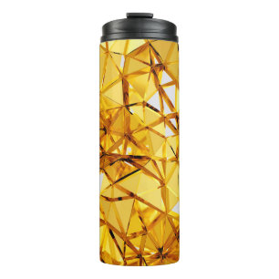 Geometric three dimensional golden metal backgroun thermal tumbler