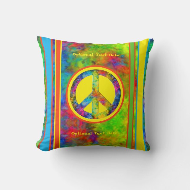 [Geometric Tie-Dye] Modern Stripes with Peace Sign Cushion (Front)