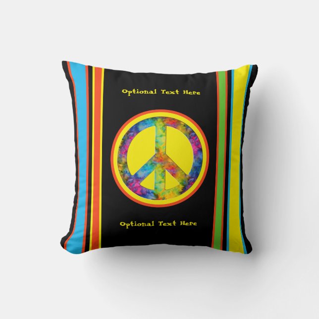 [Geometric Tie-Dye] Stripes with Peace Sign Black Cushion (Front)