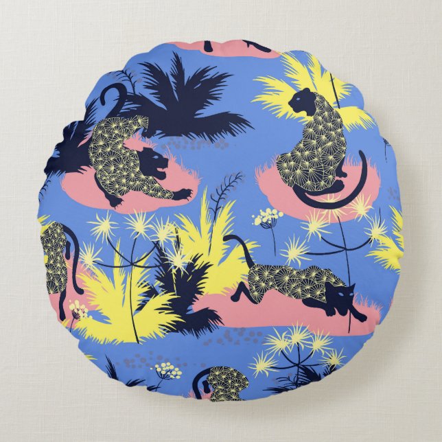Geometric tiger, leopard: children's pattern. round cushion (Front)