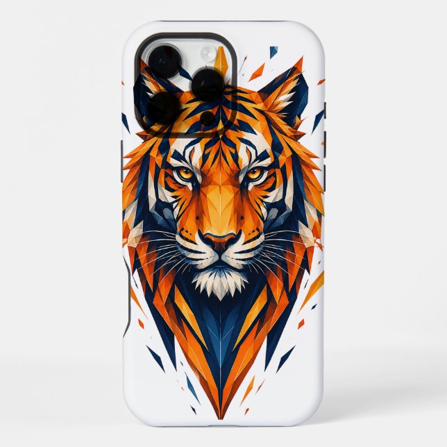 Geometric Tiger Orange and Blue Polygonal Art Case (Back)