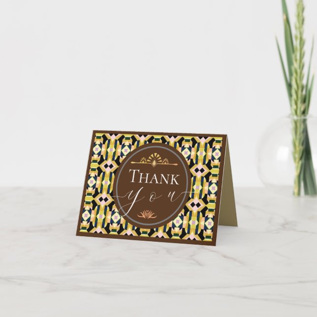 Geometric Tile Brown Thank You Card (Front)