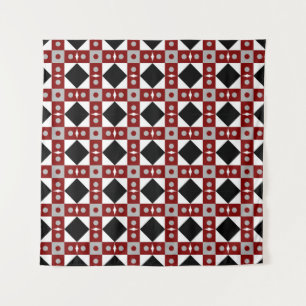 Geometric tile in Red,  Black and white colorsabst Tapestry