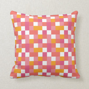 Geometric Tile Pattern in Coral, Pink and Yellow Cushion