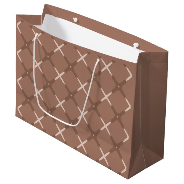 Geometric Tile Pattern with Mocha Brown and Cream  Large Gift Bag (Front Angled)