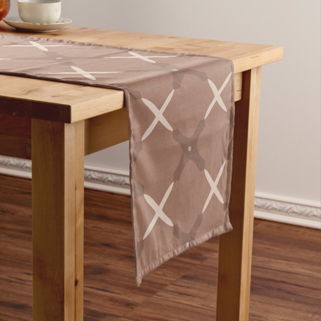 Geometric Tile Pattern with Mocha Brown and Cream  Long Table Runner (In Situ)