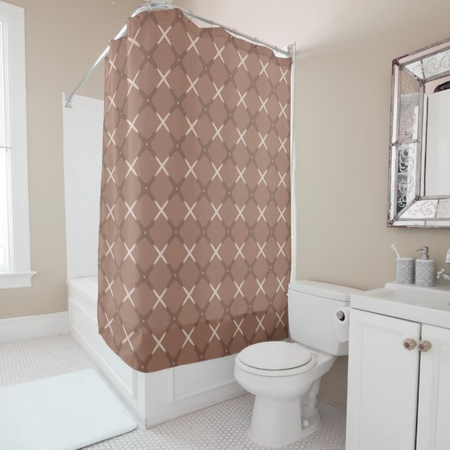 Geometric Tile Pattern with Mocha Brown and Cream  Shower Curtain (In Situ)
