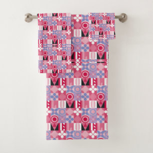 geometric tiles bath towel set