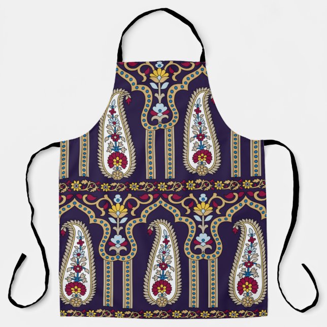 Geometric traditional paisley pattern with border  apron (Front)