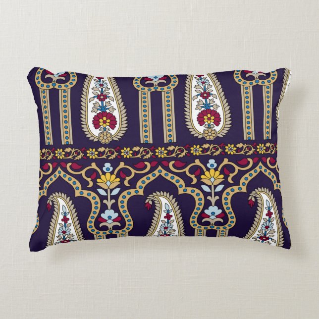 Geometric traditional paisley pattern with border  decorative cushion (Front)