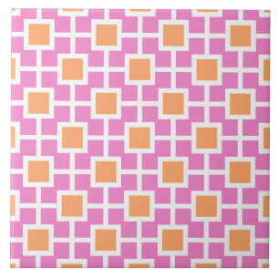 Geometric Trellis Pattern in Pink & Orange Ceramic Tile