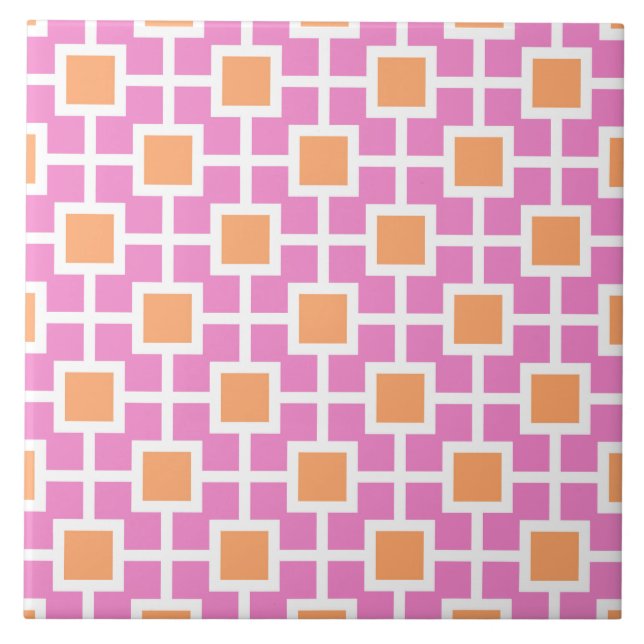 Geometric Trellis Pattern in Pink & Orange Ceramic Tile (Front)