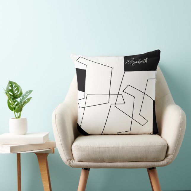 Geometric Trendy Black And White Monogrammed Cushion (Chair)