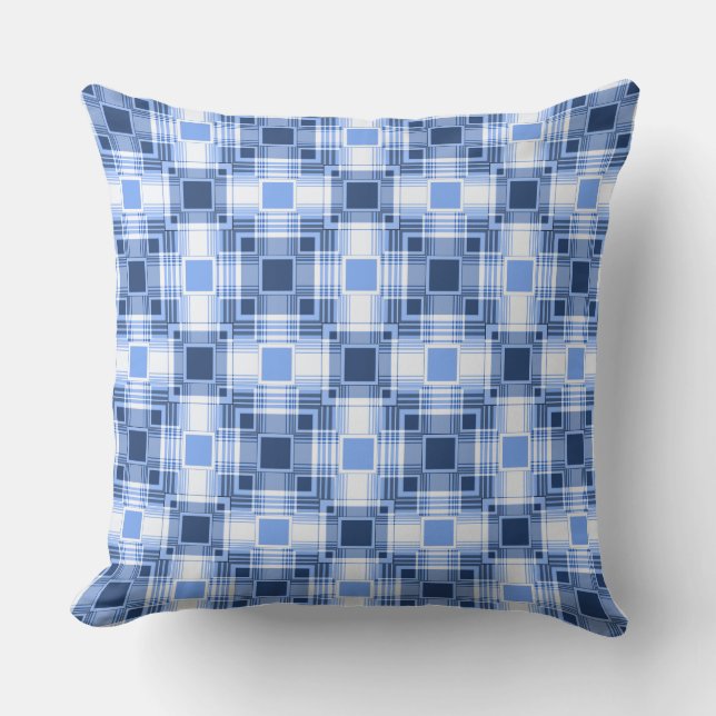 geometric trendy blue and white pattern cushion (Front)
