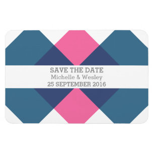 Geometric Triad Save the Date Magnet Blue Pink