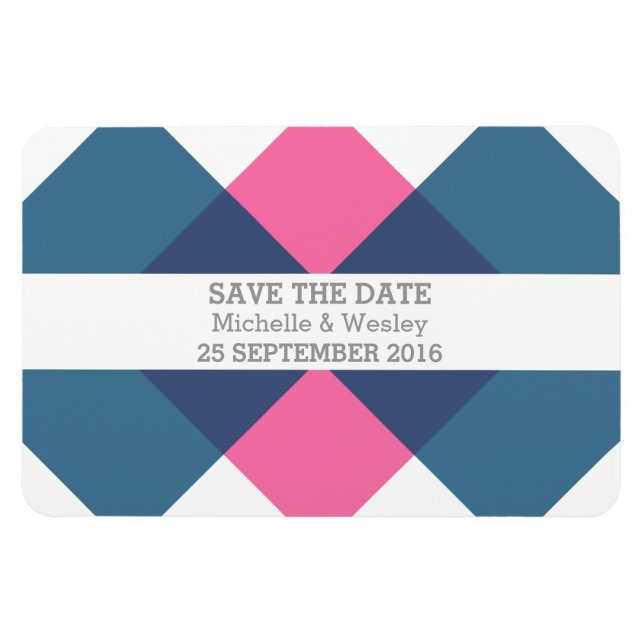 Geometric Triad Save the Date Magnet Blue Pink (Horizontal)