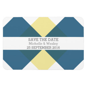 Geometric Triad Save the Date Magnet Blue Yellow