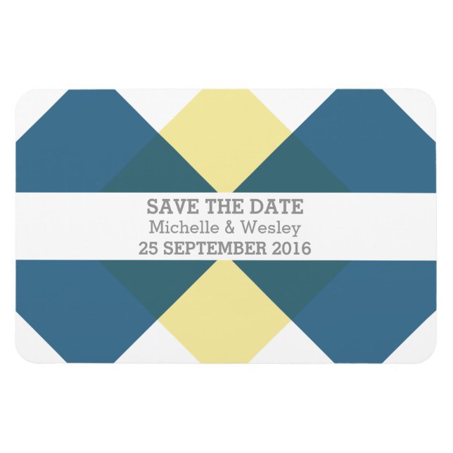 Geometric Triad Save the Date Magnet Blue Yellow (Horizontal)