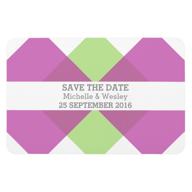 Geometric Triad Save the Date Magnet Fuchsia Green (Horizontal)