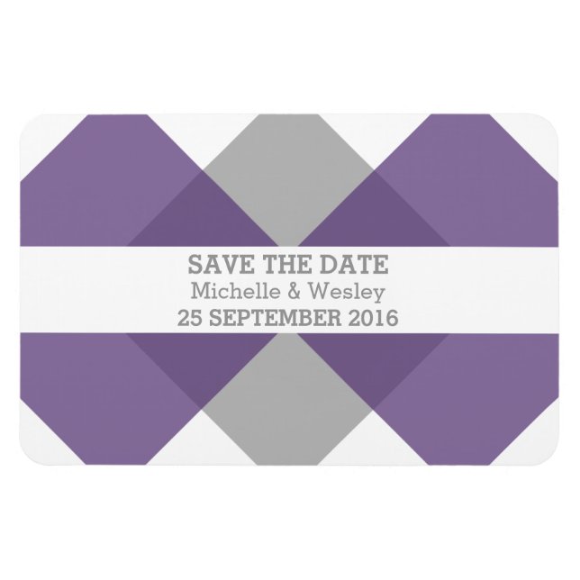 Geometric Triad Save the Date Magnet Purple Grey (Horizontal)