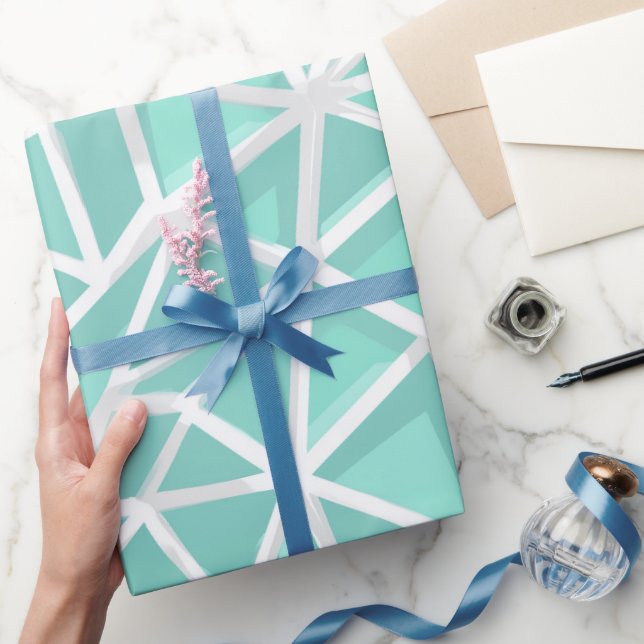 Geometric Triangle Cyan Mint Abstract Pattern Wrapping Paper (Gifting)
