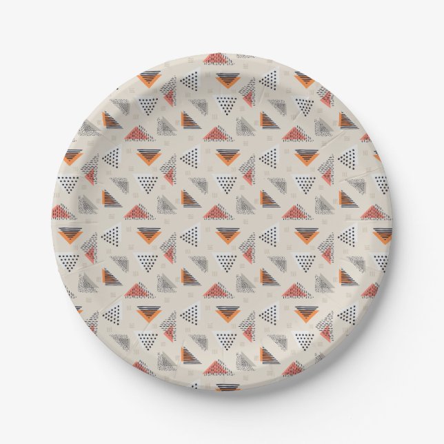 Geometric Triangle Hand Drawn Pattern Paper Plate (Front)
