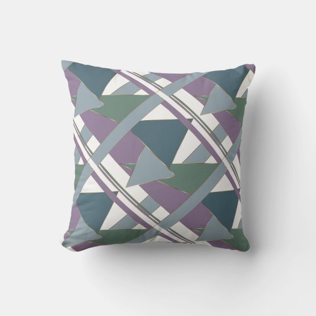 Geometric Triangle Pattern  Blue Violet Green Cushion (Front)