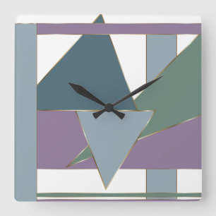 Geometric Triangle Pattern Blue Violet Green Square Wall Clock