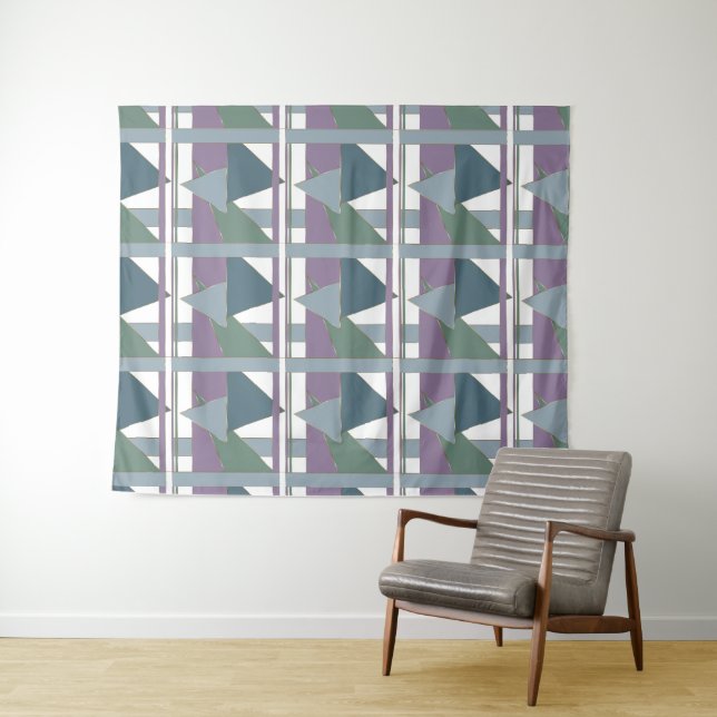 Geometric Triangle Pattern  Blue Violet Green Tapestry (In Situ (Horizontal))