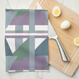 Geometric Triangle Pattern  Blue Violet Green Tea Towel