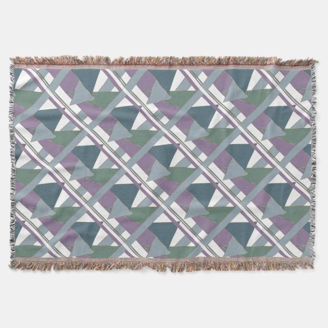 Geometric Triangle Pattern  Blue Violet Green Throw Blanket (Front)