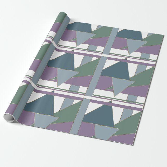 Geometric Triangle Pattern  Blue Violet Green Wrapping Paper (Unrolled)