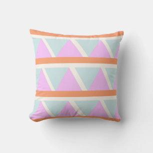 Geometric Triangle Pattern in Pastel Aqua and Pink Cushion