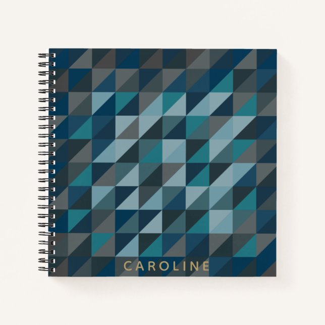 Geometric Triangle Pattern Teal Blue Personalised Notebook (Front)