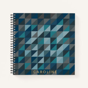 Geometric Triangle Pattern Teal Blue Personalized Notebook