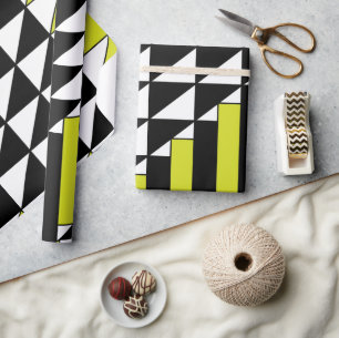 Geometric Triangle Rectangle Black Green Wrapping Paper