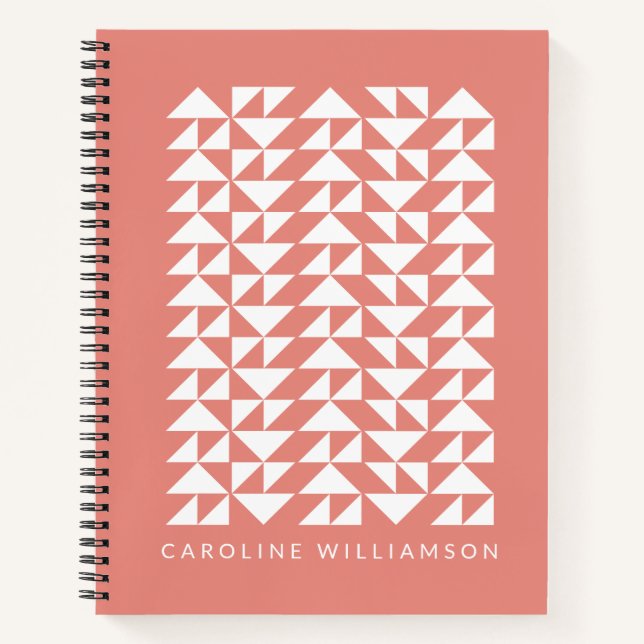 Geometric Triangle Shapes in Coral Personalised Notebook (Front)
