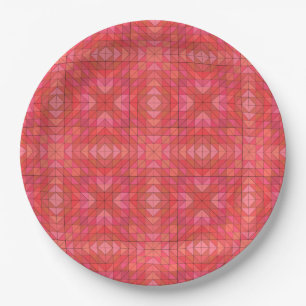 Geometric Triangles and Diamonds In Red And Pink Paper Plate